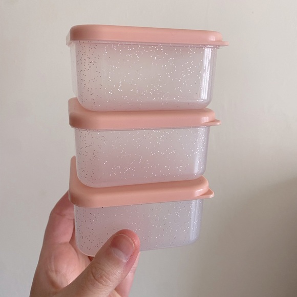 Set of Three Small Pink Glittery Snack Tupperware Containers - Picture 1 of 4